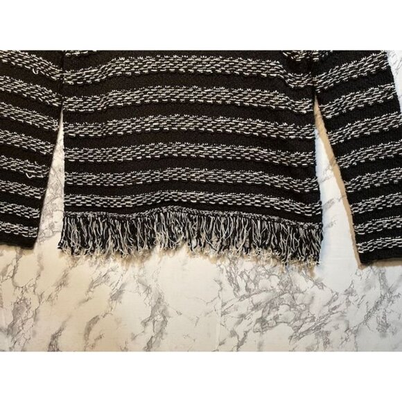 Chico's Black & White Stripe Fringe Sweater Size 1 - Picture 3 of 5